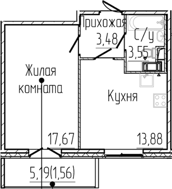 1-комнатная квартира 40.14 м², 6/8 эт., ЖК «SERTOLOVO PARK»